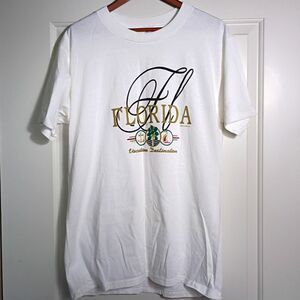 Vintage 90s Jerzees Florida Vacation T Shirt Unisex L Like New Palmetto Nautical